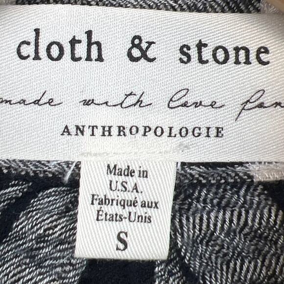 Anthropologie Flannel Shirt Black Off White Plaid Size S Fall Winter Layering - Picture 7 of 9